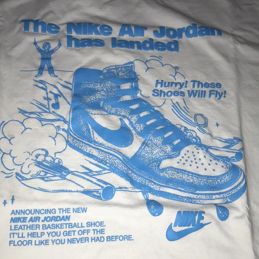 Nike White T-Shirt with Blue Air Jordan Sneaker Graphic
